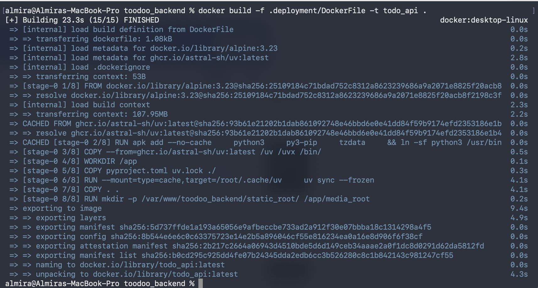 Docker build output