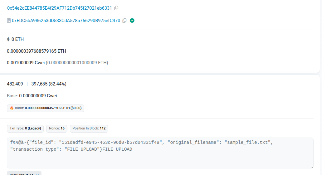 File upload blockchain transaction