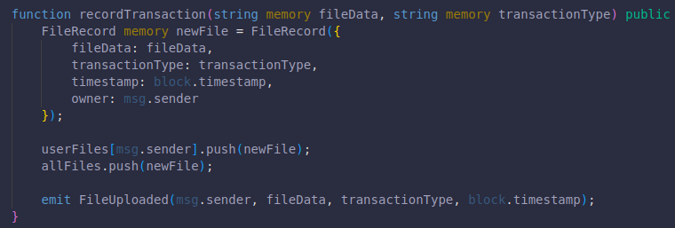 recordTransaction function