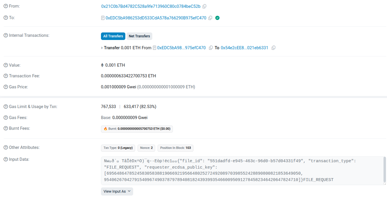 Request access blockchain transaction